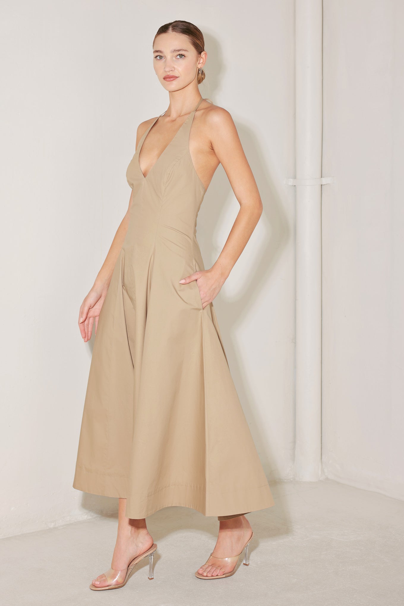 RESORT HALTER WOVEN MIDI DRESS