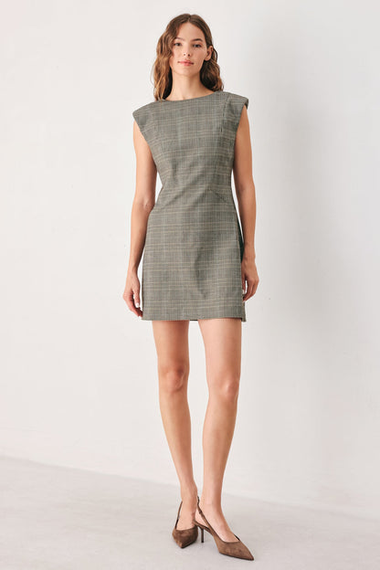 ACADEMY CHIC WOVEN PLAID MINI DRESS