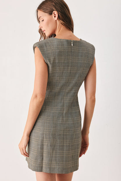 ACADEMY CHIC WOVEN PLAID MINI DRESS