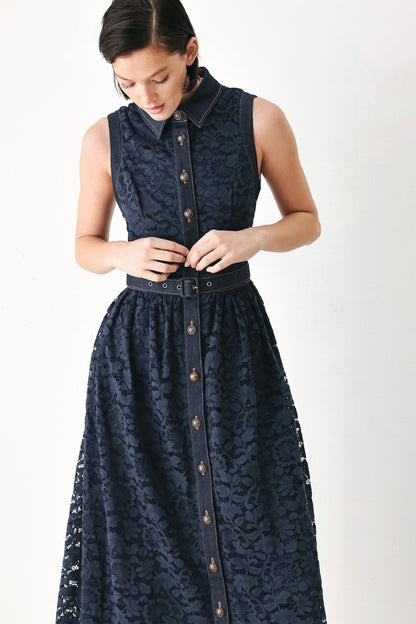 EVENING LACE CHAPTER WOVEN MIDI DRESS