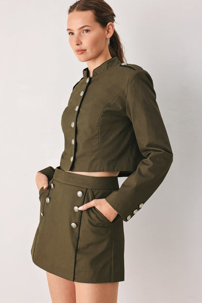 OLIVE CADET WOVEN CROP JACKET
