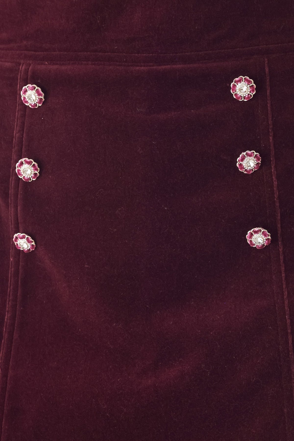 BORDEAUX VELVET BUTTON-DETAIL SKORT