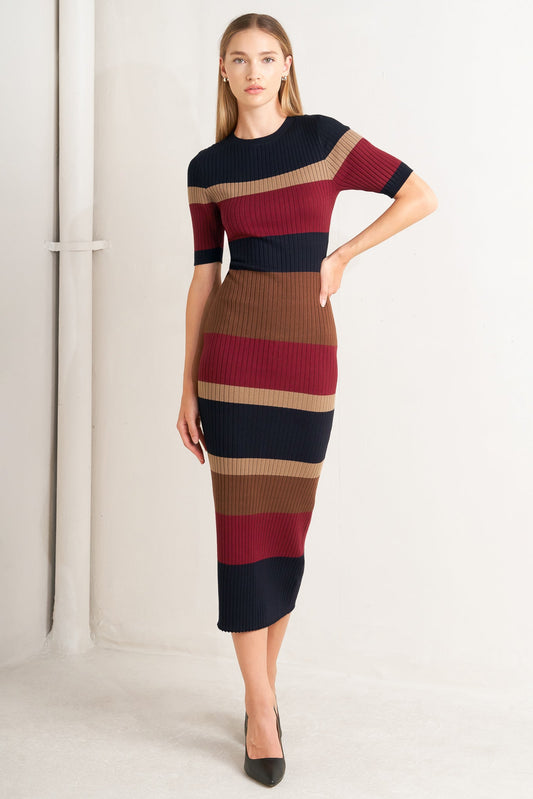 COLOR BLOCKED MIDI SWEATER DRESS