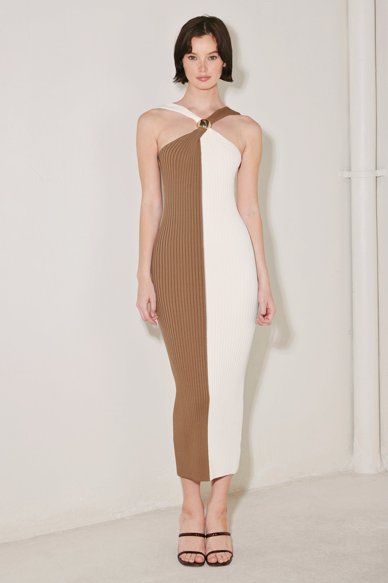 CONTRAST KNIT MIDI DRESS