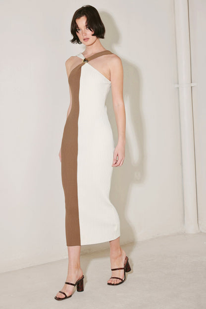 CONTRAST KNIT MIDI DRESS