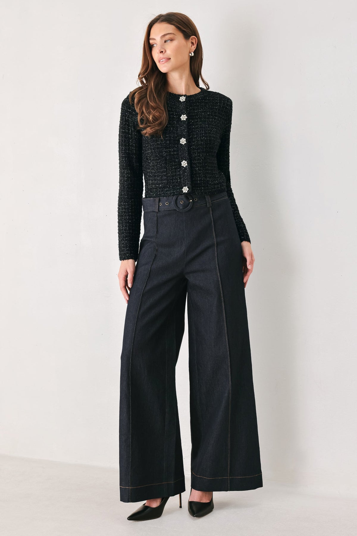 TWEED BLACK BUTTON-DOWN SWEATER CARDIGAN