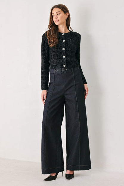 TWEED BLACK BUTTON-DOWN SWEATER CARDIGAN