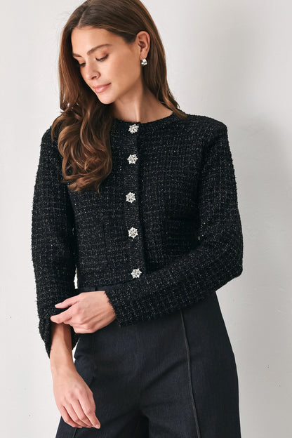 TWEED BLACK BUTTON-DOWN SWEATER CARDIGAN