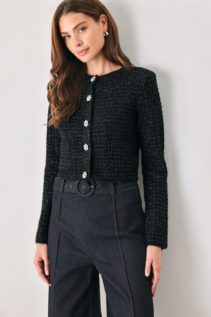 TWEED BLACK BUTTON-DOWN SWEATER CARDIGAN