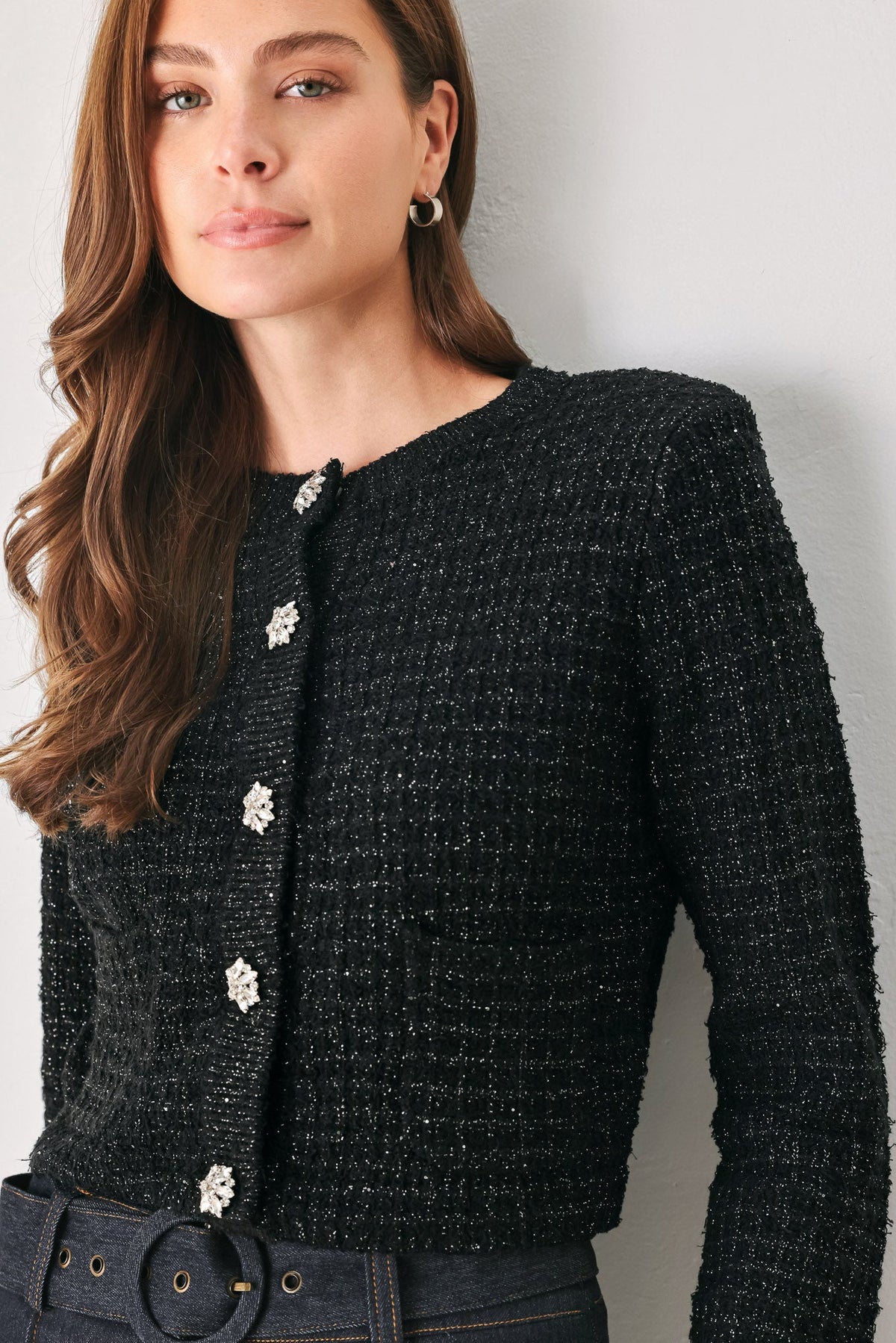 TWEED BLACK BUTTON-DOWN SWEATER CARDIGAN