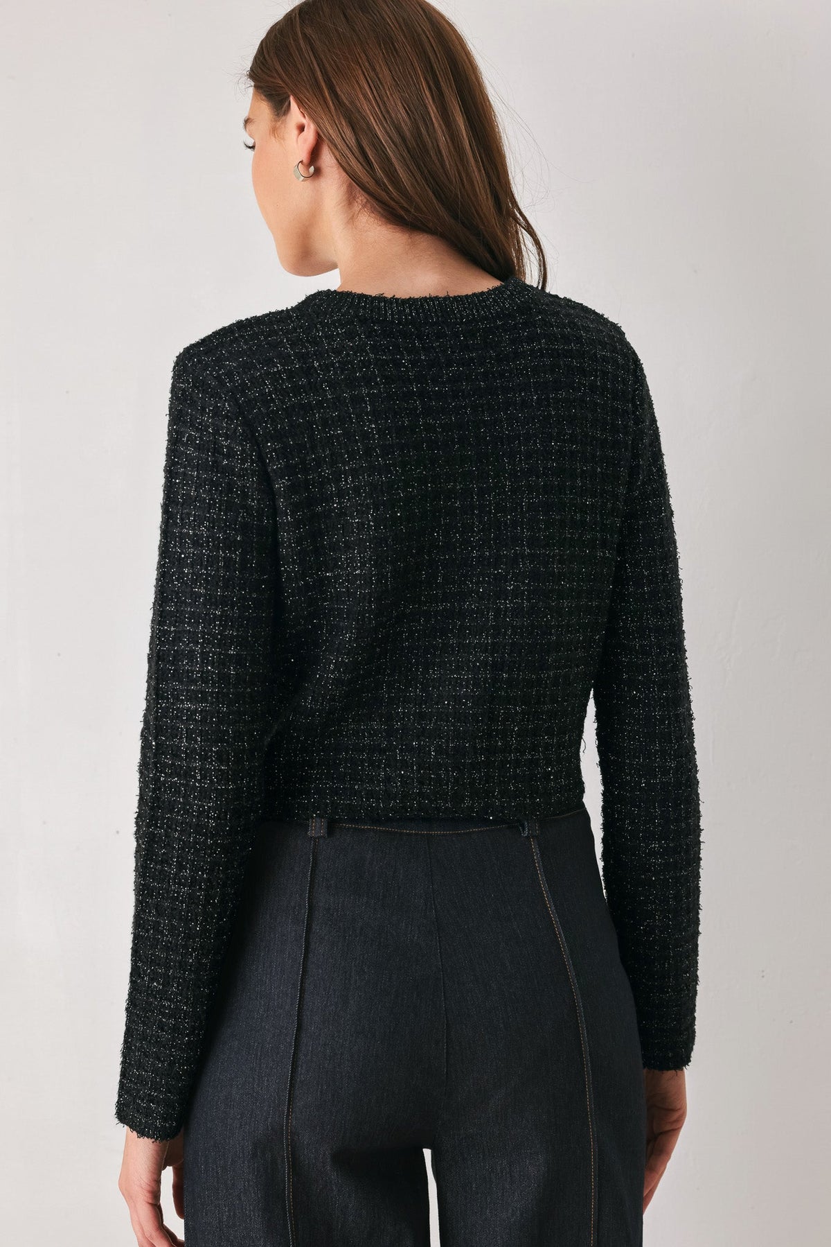 TWEED BLACK BUTTON-DOWN SWEATER CARDIGAN