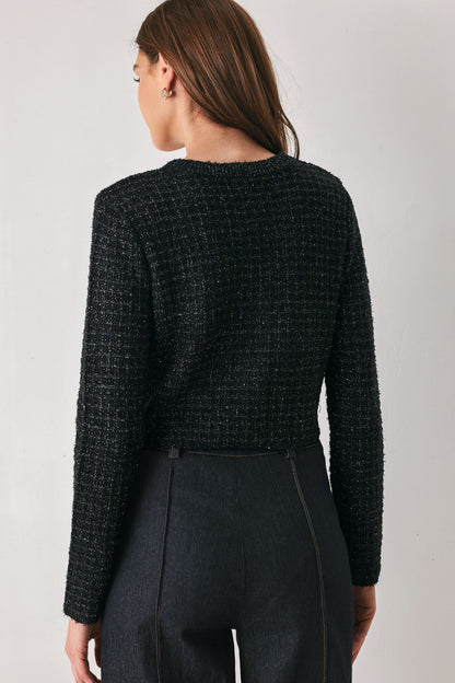 TWEED BLACK BUTTON-DOWN SWEATER CARDIGAN