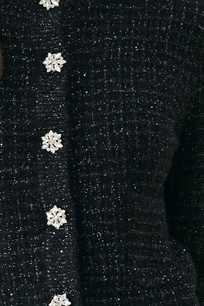 TWEED BLACK BUTTON-DOWN SWEATER CARDIGAN