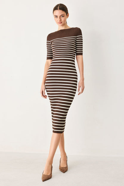 CHOCOLATE STRIPE SWEATER MIDI DRESS