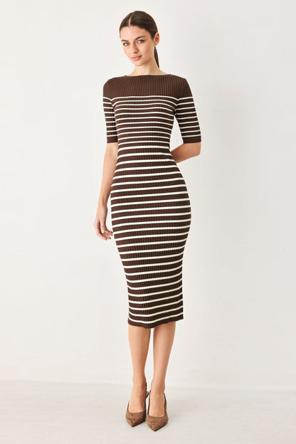 CHOCOLATE STRIPE SWEATER MIDI DRESS