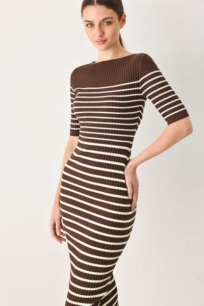 CHOCOLATE STRIPE SWEATER MIDI DRESS