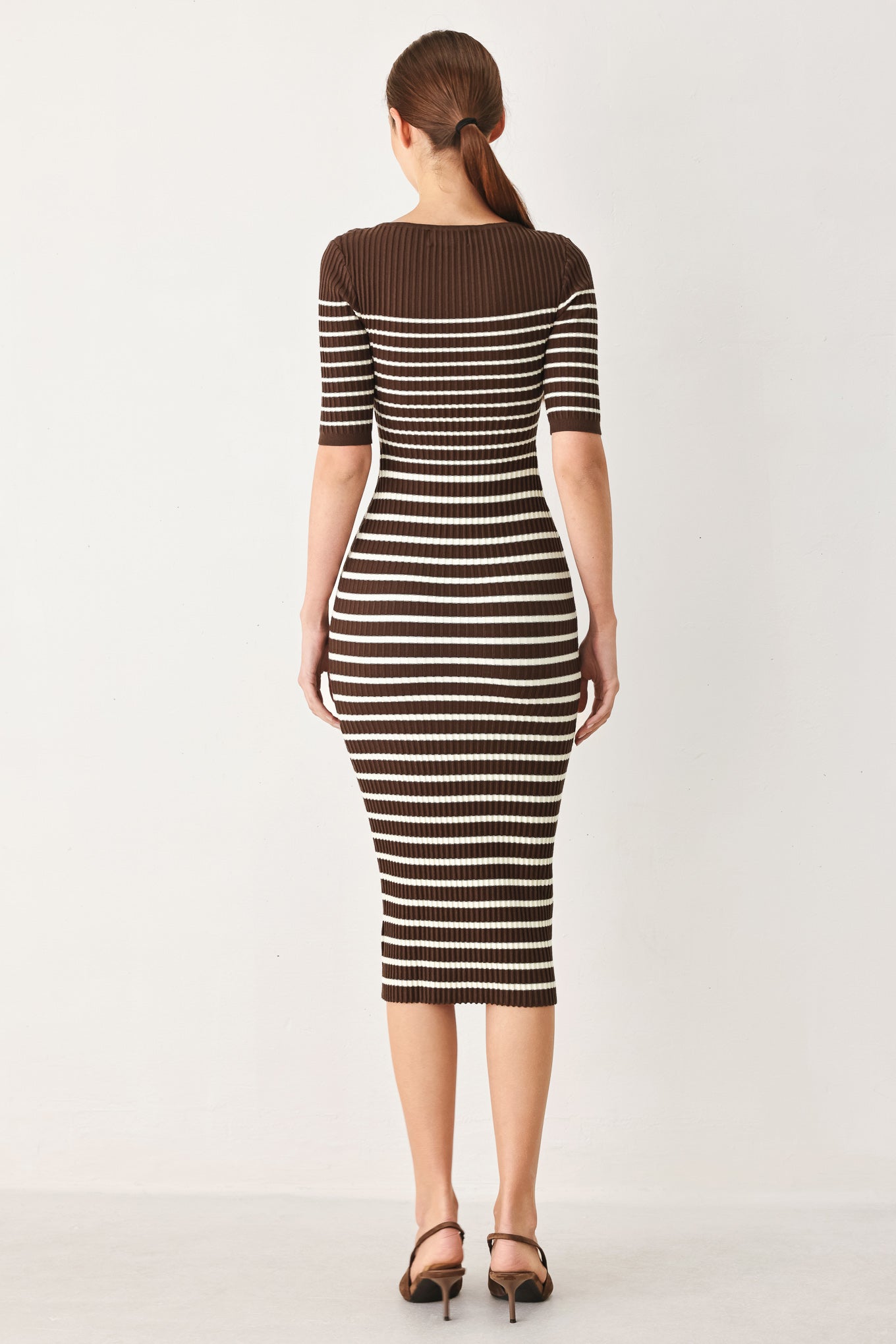 CHOCOLATE STRIPE SWEATER MIDI DRESS