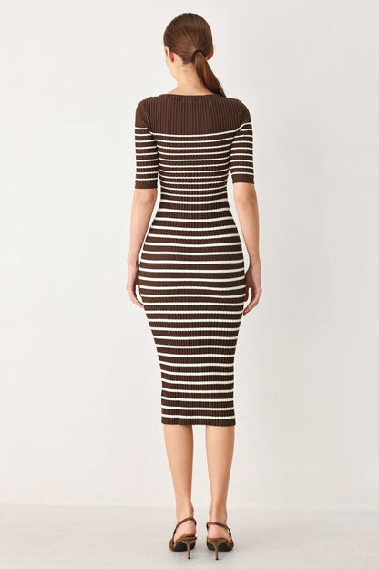 CHOCOLATE STRIPE SWEATER MIDI DRESS