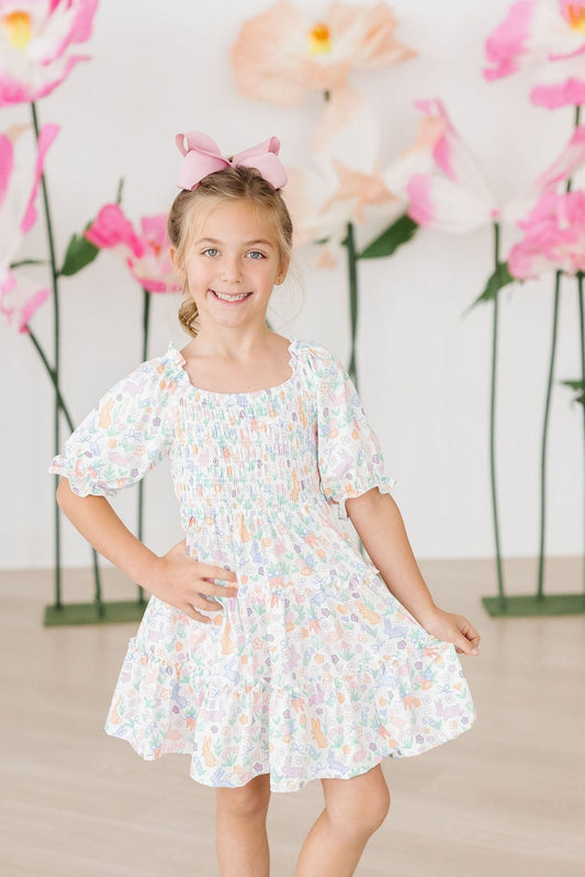 Hoppy Easter Smocked Ruffle Dress - Front View