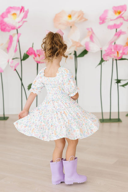 Hoppy Easter Smocked Ruffle Dress - Side View