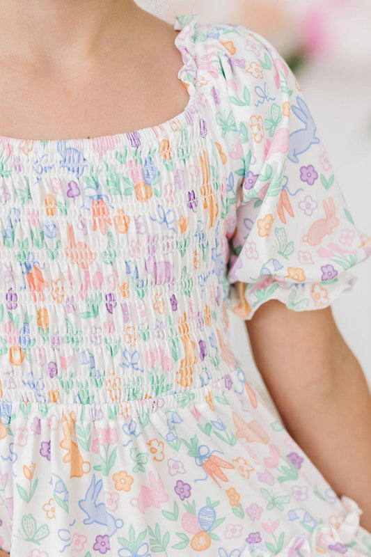 Hoppy Easter Smocked Ruffle Dress - Back View