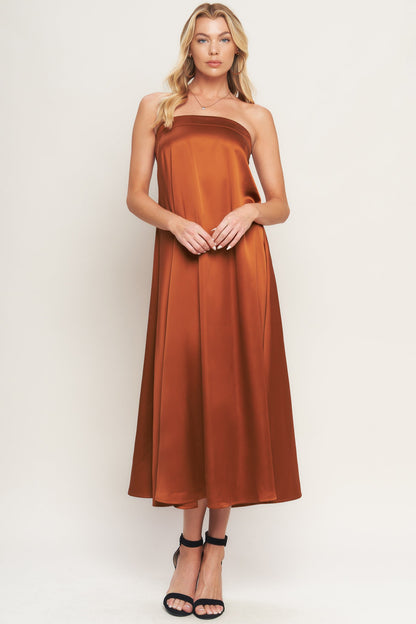 BRONZE ELEGANCE WOVEN MIDI DRESS