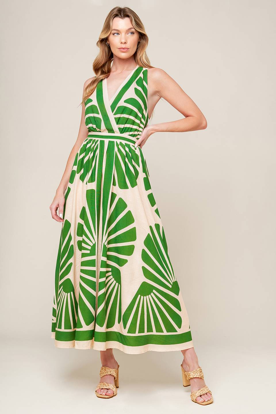 SWEPT ME OFF MY FEET GREEN WOVEN MIDI DRESS - Detail View 5