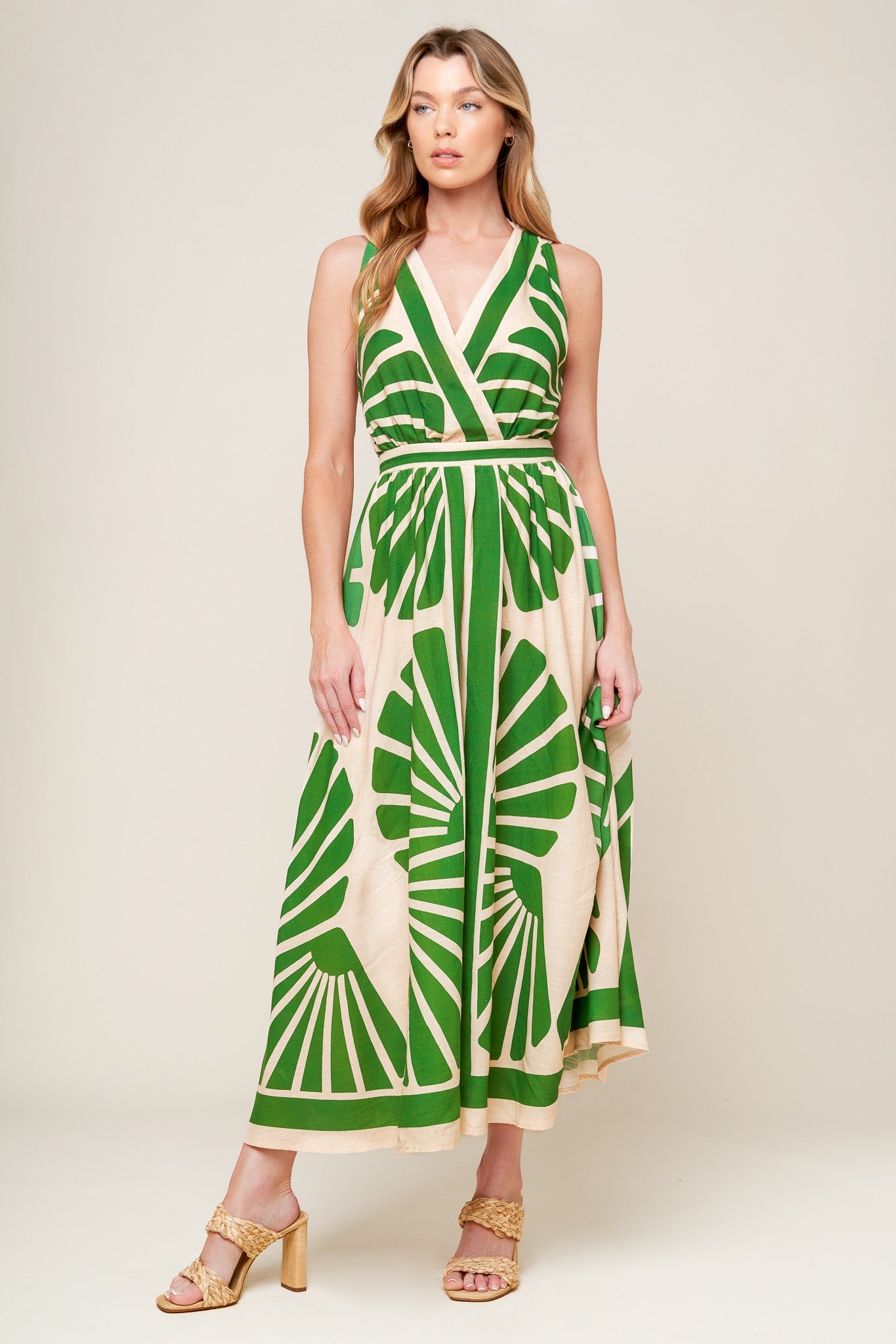 SWEPT ME OFF MY FEET GREEN WOVEN MIDI DRESS - Side View