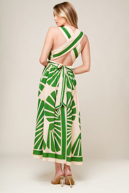 SWEPT ME OFF MY FEET GREEN WOVEN MIDI DRESS - Back View