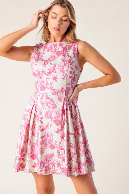 ADVENTURE ISLAND PINK WOVEN MINI DRESS - Front View