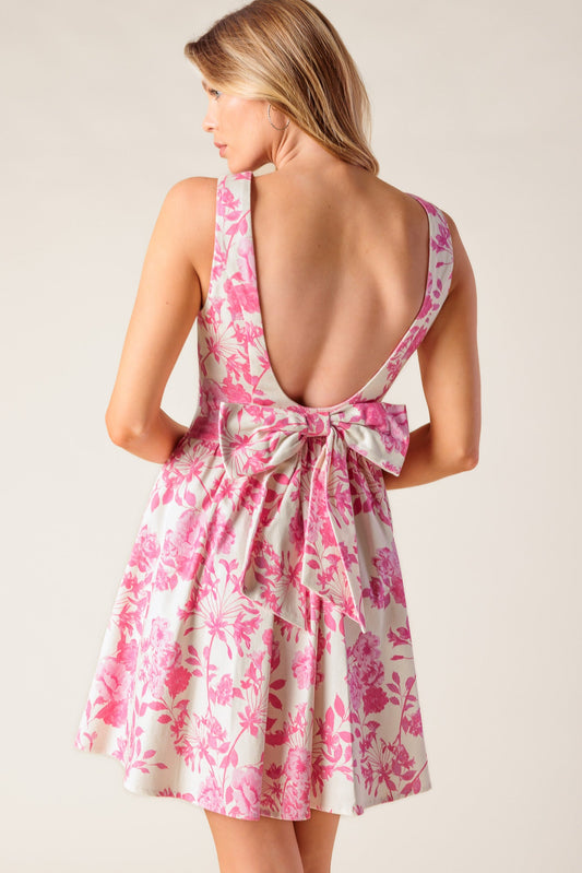 ADVENTURE ISLAND PINK WOVEN MINI DRESS - Back View