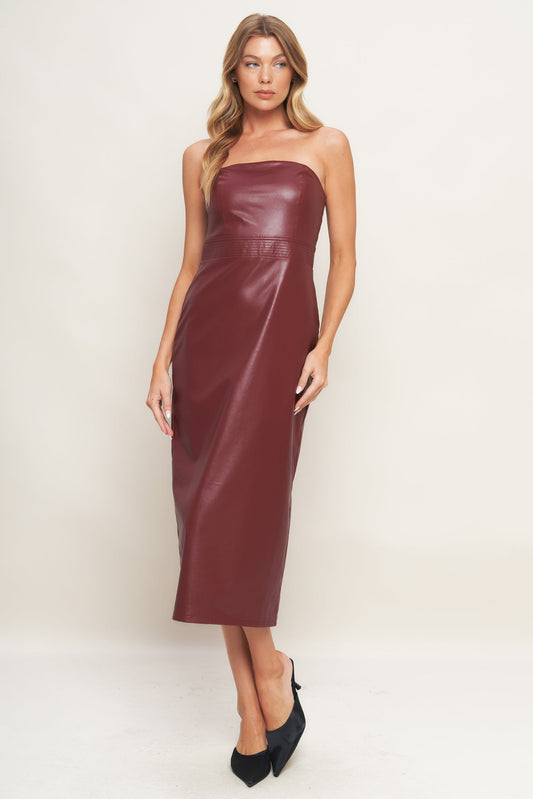 RUNWAY FAUX LEATHER MIDI DRESS