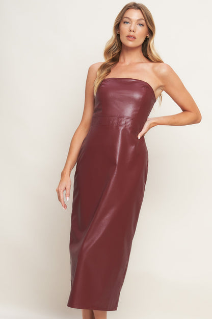 RUNWAY FAUX LEATHER MIDI DRESS