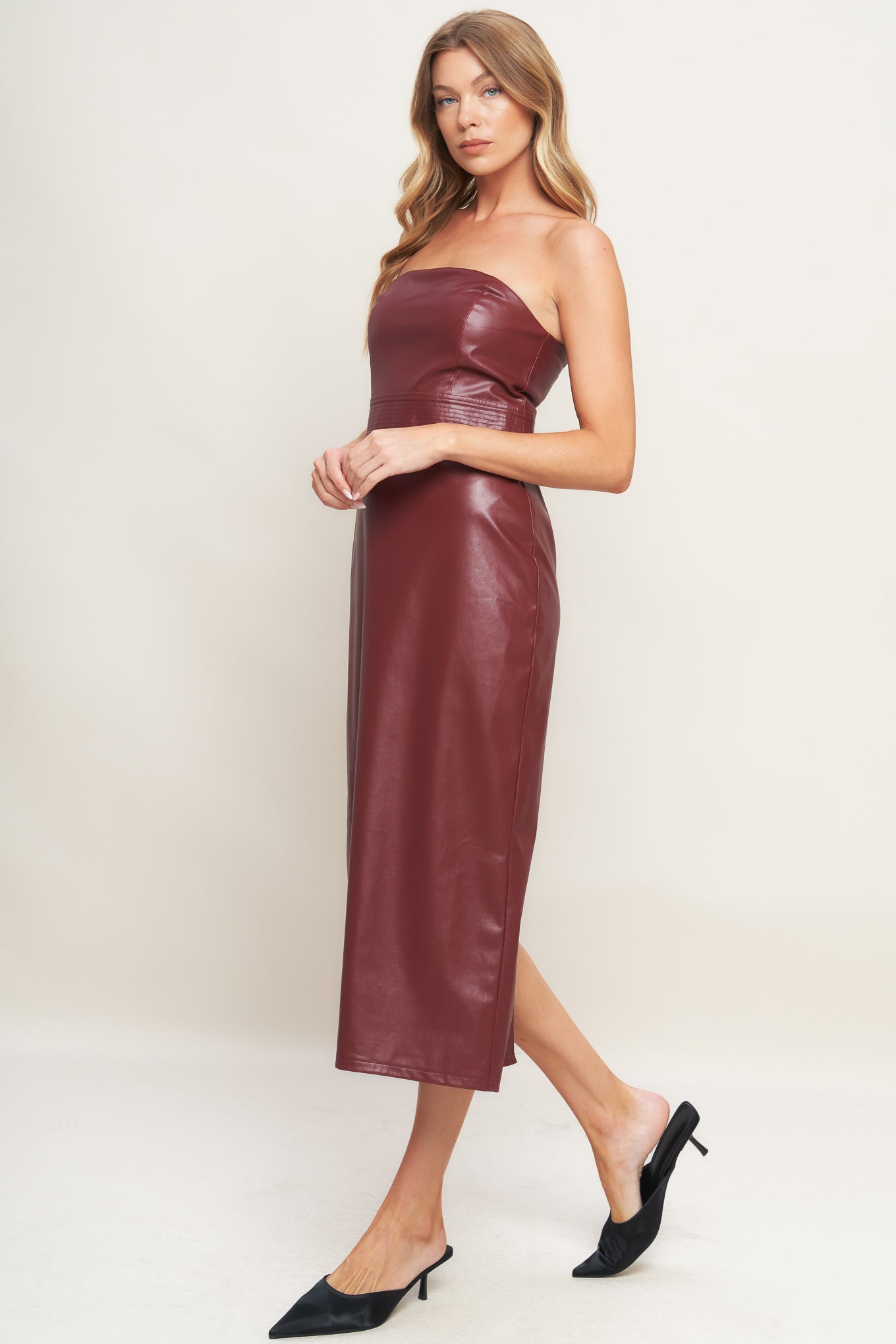 RUNWAY FAUX LEATHER MIDI DRESS