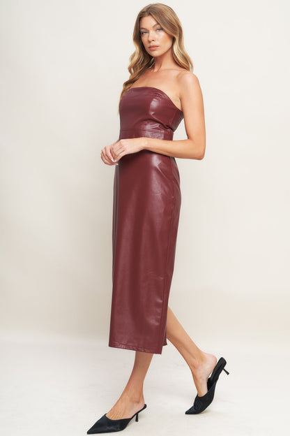RUNWAY FAUX LEATHER MIDI DRESS