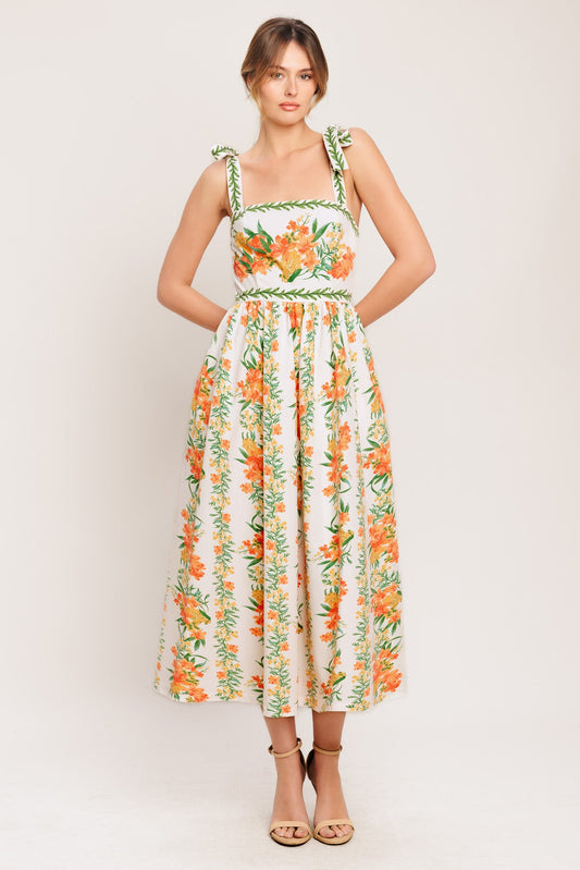 MARIGOLD BREEZE WOVEN MIDI DRESS - Front View