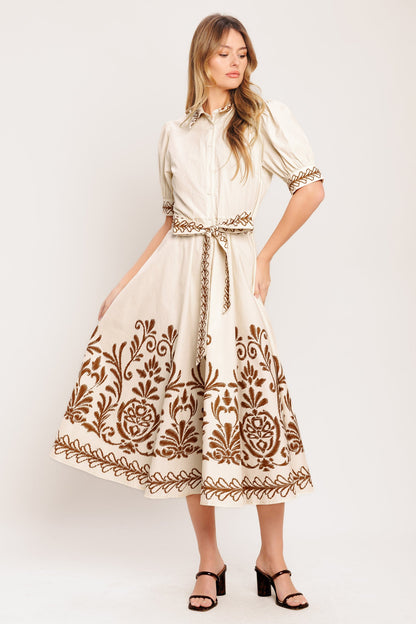 ROMANTIC HEIRLOOM WOVEN MIDI DRESS - Front View
