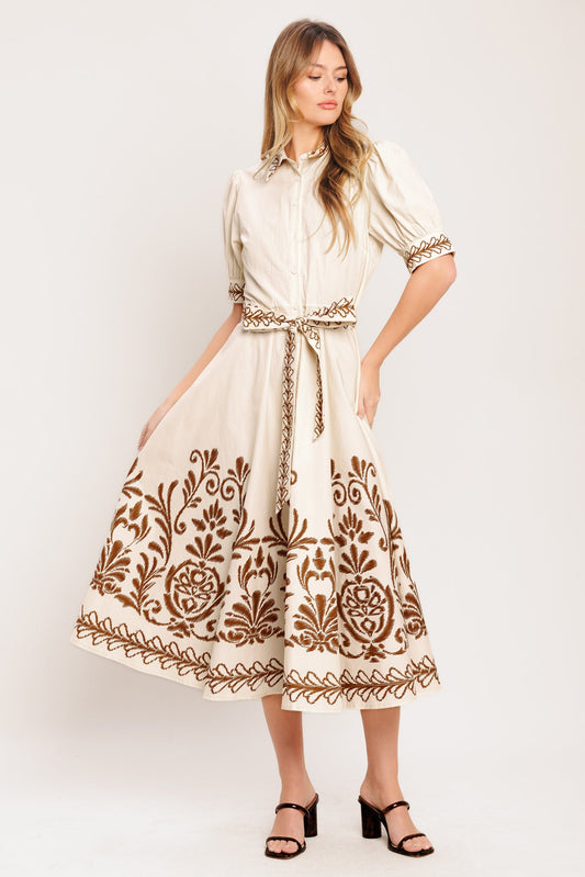 ROMANTIC HEIRLOOM WOVEN MIDI DRESS - Front View