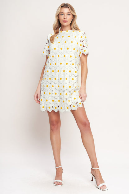 DAISIES AND DAYDREAMS WOVEN LACE MINI DRESS - Front View