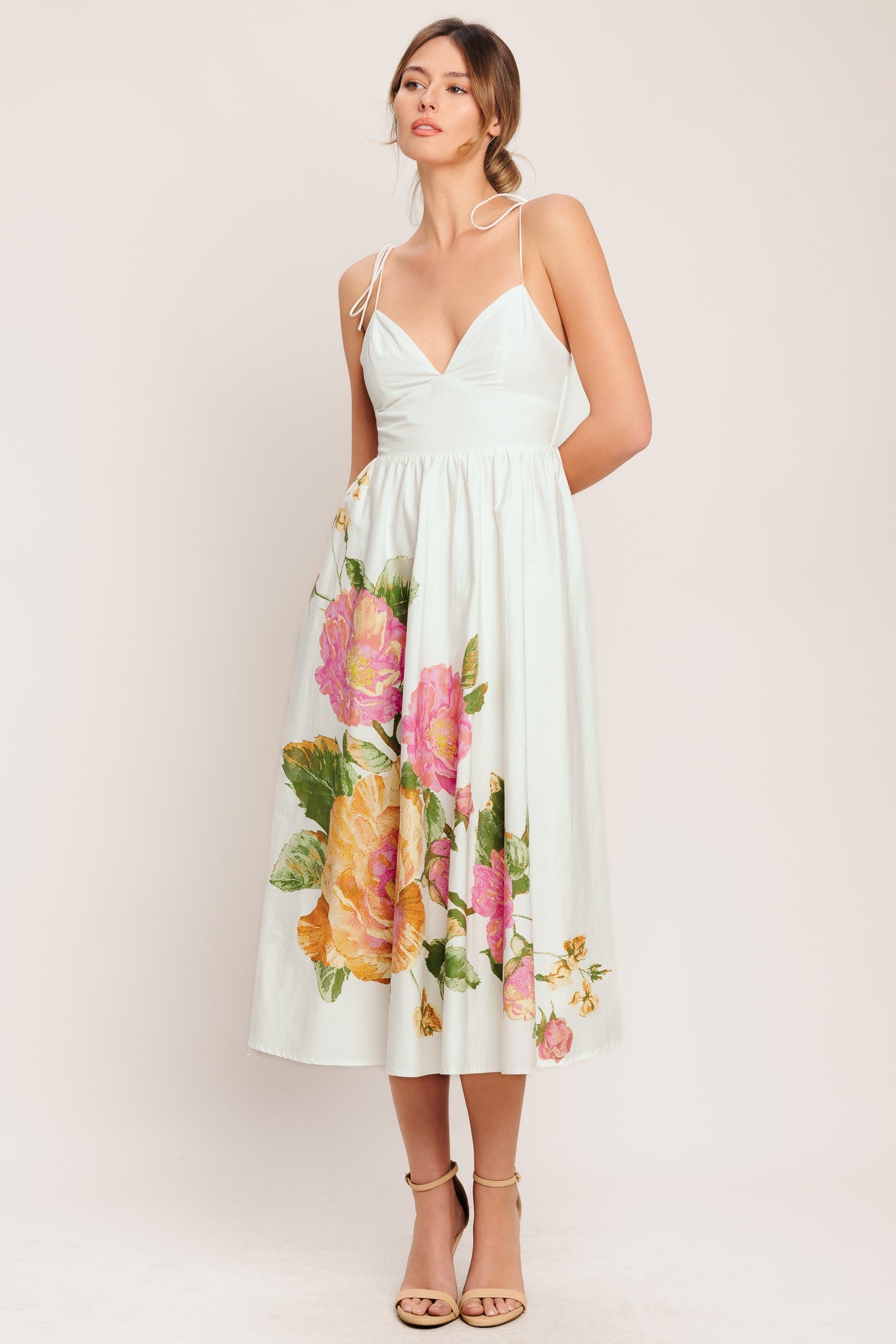 POETIC BLOOM WOVEN MIDI DRESS - Front View