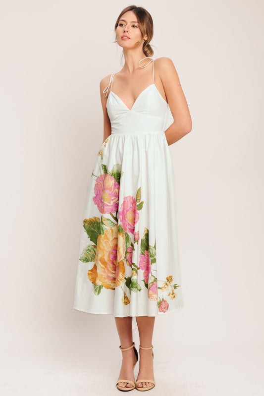 POETIC BLOOM WOVEN MIDI DRESS - Front View