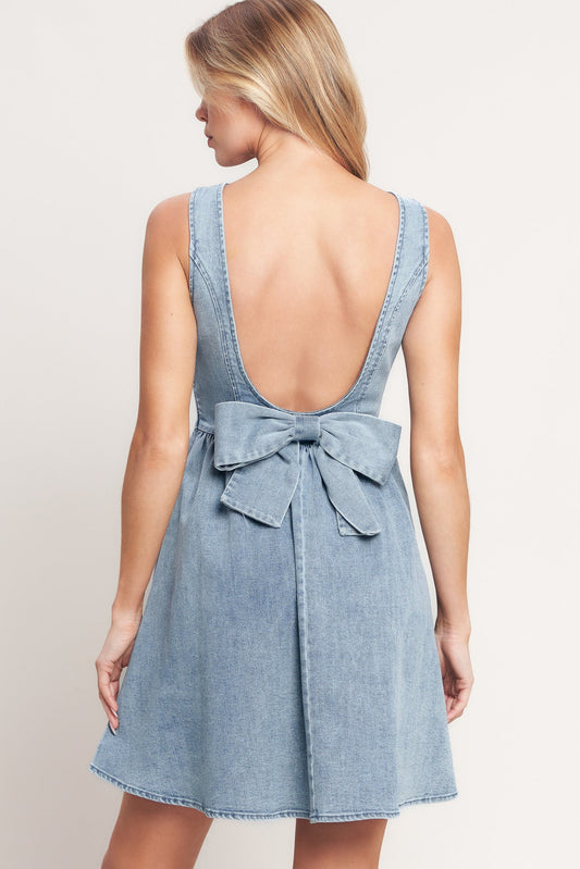 BACKLESS DENIM MINI DRESS - Back View