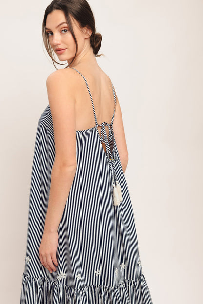 STRIPE COVE WOVEN MIDI DRESS - Detail View 6