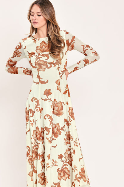 HEIRLOOM FLOWERS POWER MESH MIDI DRESS