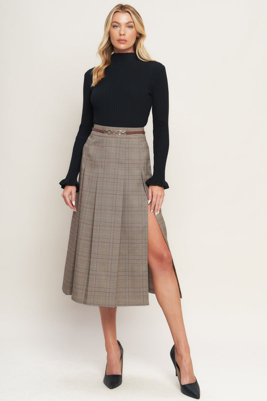 BRITISH TRACE WOVEN MIDI SKIRT - Front View