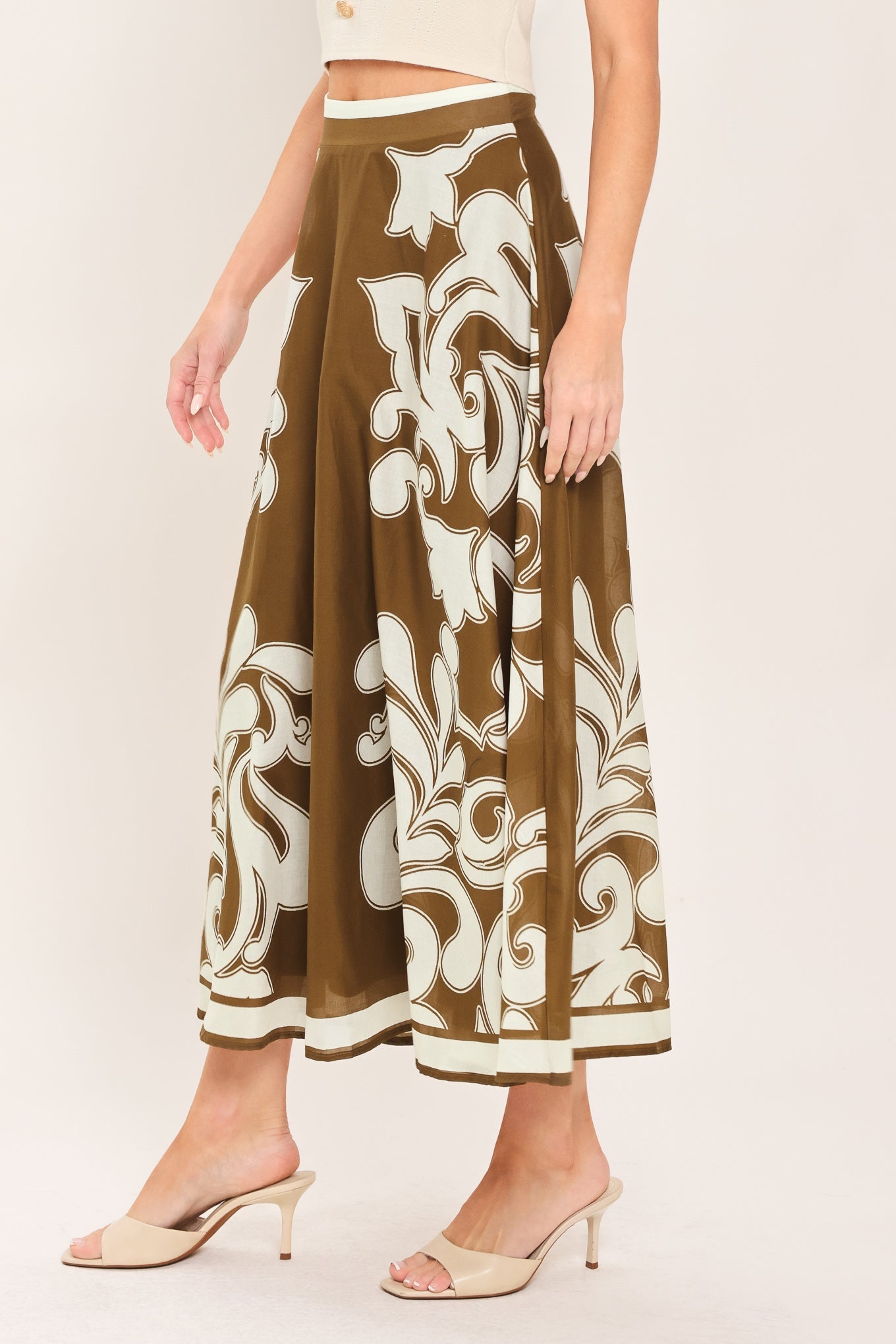 COFFEE CREAM BORDER CIRCLE SKIRT