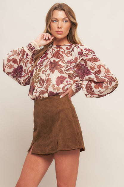 AUTUMN STARLET FAUX SUEDE SKORT - Front View