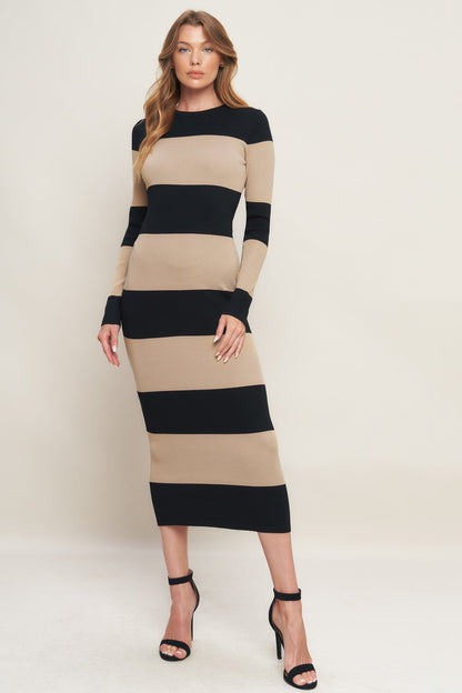 MODERN ATTITUDE STRIPE SWEATER MIDI DRESS