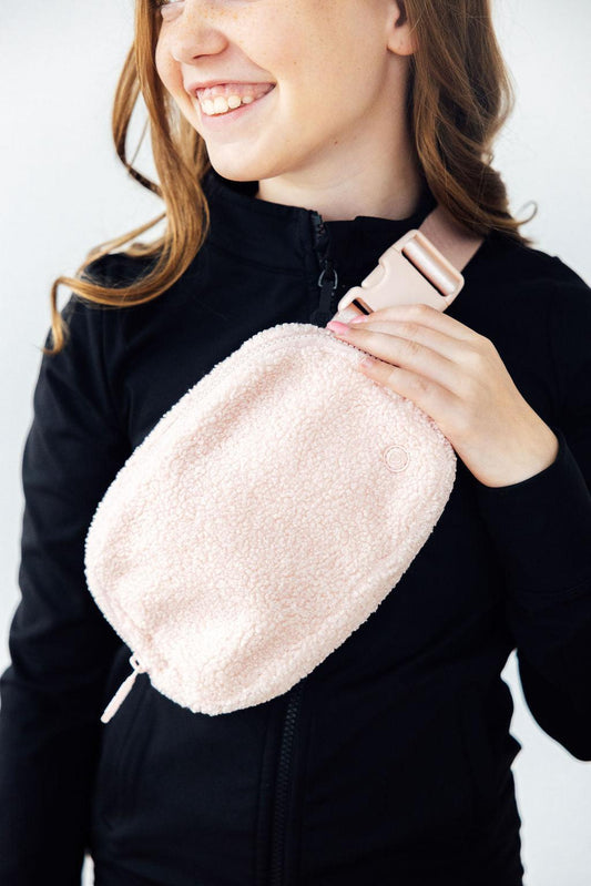 Light Pink Fleece Belt Bag - Front View