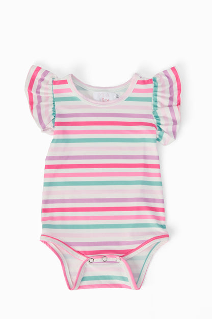 Pastel Stripes S/S Flutter Bodysuit - Front View